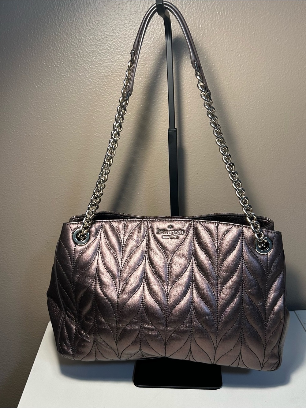 Kate Spade Briar Lane Quilted Convertible Medium Shoulder Bag Metallic EUC
